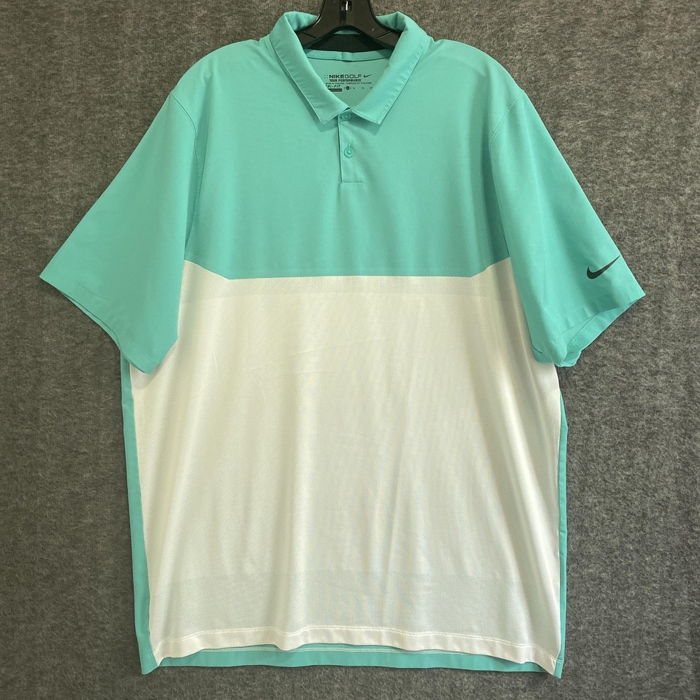 Nike Golf Dri-Fit Tour Performance Polo Shirt Mens XL Green White Athletic Adult